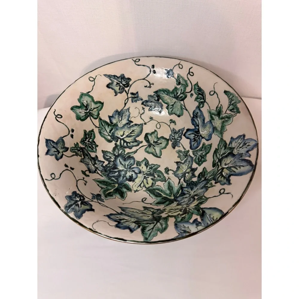 Large Vintage Chinese Ivy Floral Bowl Oklahoma Importing‎ Co 12